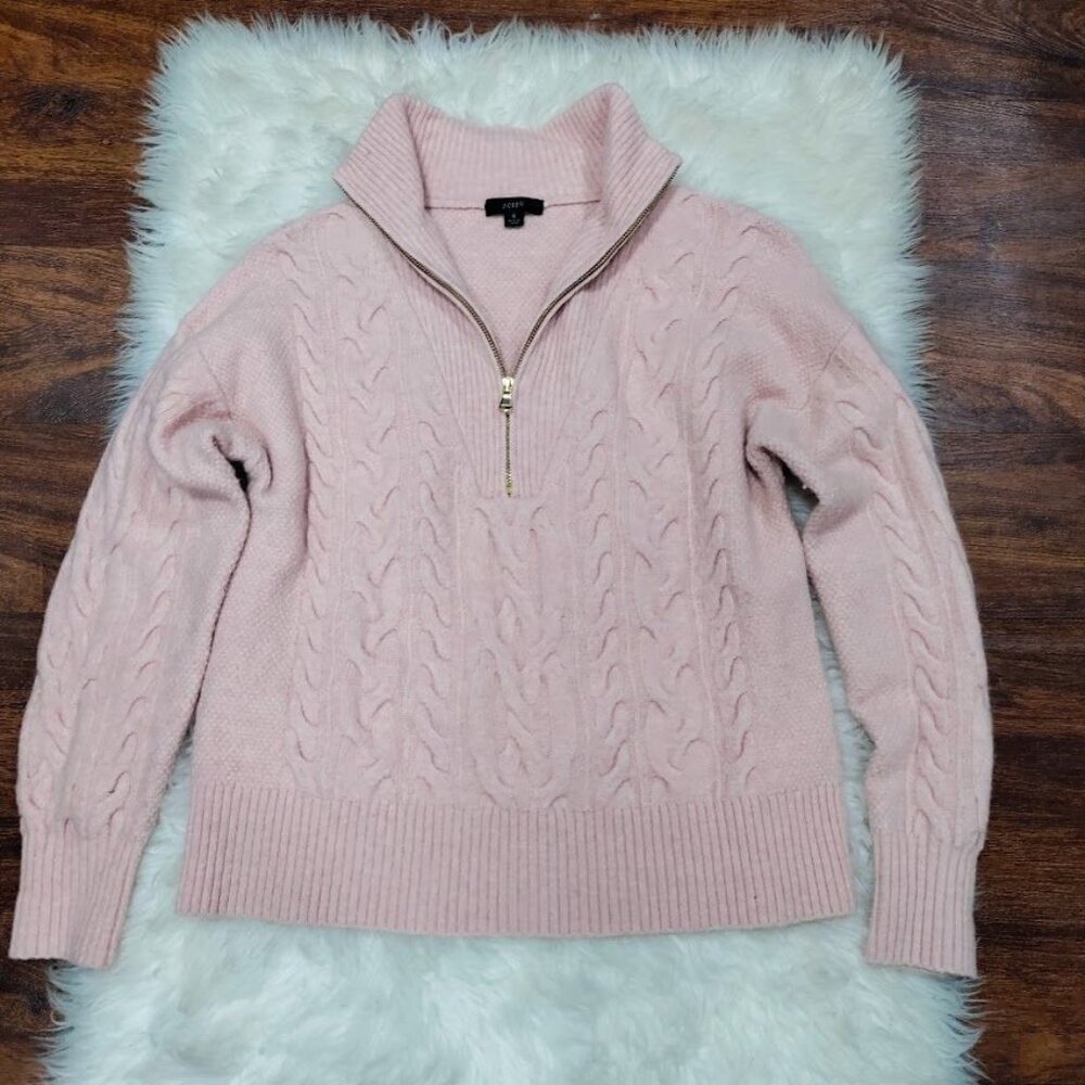 J.Crew Alpaca Wool Blend Women Small Cable-Knit Half-Zip Pullover Sweater Blush - Picture 2 of 5